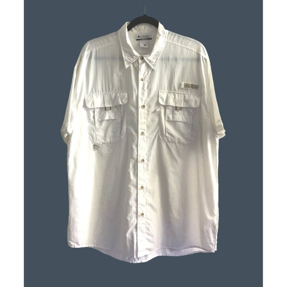 COLUMBIA- MENS WHITE SHORT SLEEVE BUTTON FRONT LIGHT WEIGHT SHIRT SIZE LARGE